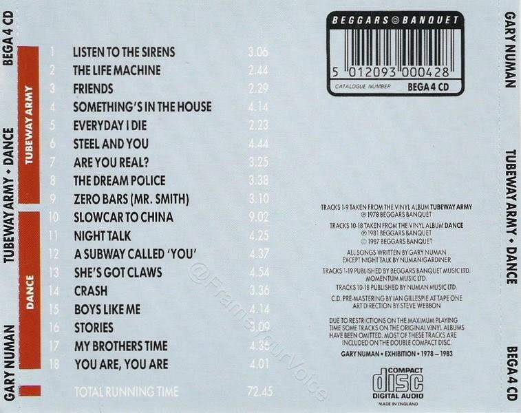 BEGA 4CD 1987 CD First Issue Back Cover.